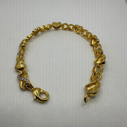 Vintage Gold Tennis Bracelet | Diamond Chip Infinity Heart | Golden 925 Sterling Silver Dainty Wedding Prom Jewelry