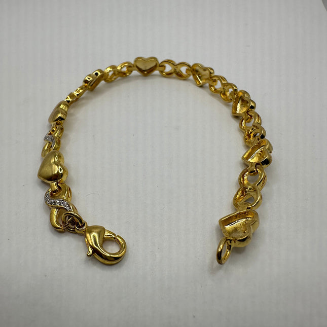 Vintage Gold Tennis Bracelet | Diamond Chip Infinity Heart | Golden 925 Sterling Silver Dainty Wedding Prom Jewelry