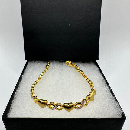 Vintage Gold Tennis Bracelet | Diamond Chip Infinity Heart | Golden 925 Sterling Silver Dainty Wedding Prom Jewelry