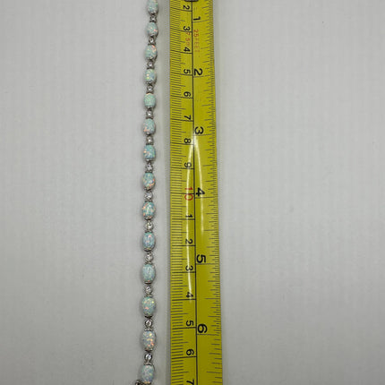 Vintage Silver Tennis Bracelet | White Fire Opal Gemstone Cubic Zirconia Crystal Diamond | 925 Sterling Silver