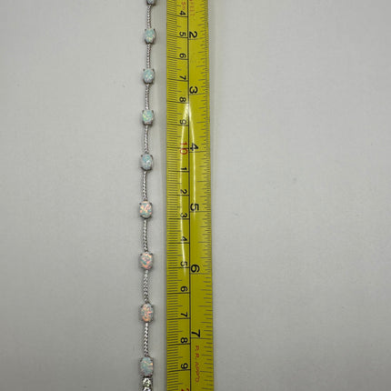 Vintage Silver Tennis Bracelet | White Fire Opal Gemstone Crystal Diamond Set in 925 Sterling Silver