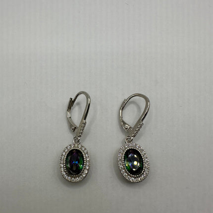 Vintage Silver Earrings | Blue Mystic Topaz White Sapphire Gemstone Dangle Drop Chandelier Earrings | 925 Sterling Silver