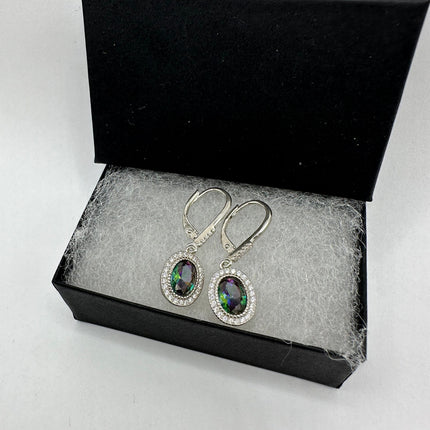 Vintage Silver Earrings | Blue Mystic Topaz White Sapphire Gemstone Dangle Drop Chandelier Earrings | 925 Sterling Silver