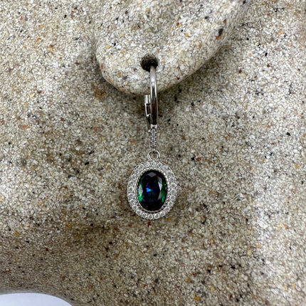 Vintage Silver Earrings | Blue Mystic Topaz White Sapphire Gemstone Dangle Drop Chandelier Earrings | 925 Sterling Silver