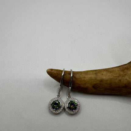 Vintage Silver Earrings | Blue Mystic Topaz White Sapphire Gemstone Dangle Drop Chandelier Earrings | 925 Sterling Silver