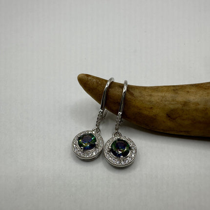 Vintage Silver Earrings | Blue Mystic Topaz White Sapphire Gemstone Dangle Drop Chandelier Earrings | 925 Sterling Silver