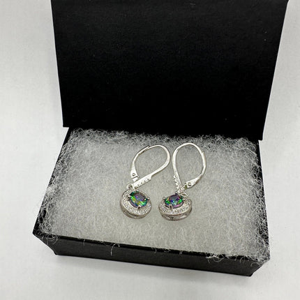 Vintage Silver Earrings | Blue Mystic Topaz White Sapphire Gemstone Dangle Drop Chandelier Earrings | 925 Sterling Silver