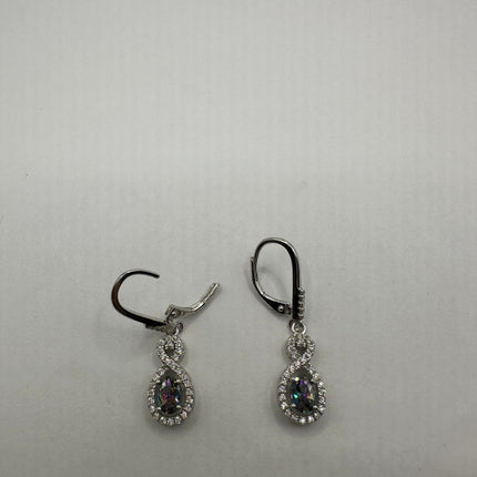Vintage Silver Earrings | Blue Mystic Topaz White Sapphire Gemstone Dangle Drop Chandelier Earrings | 925 Sterling Silver