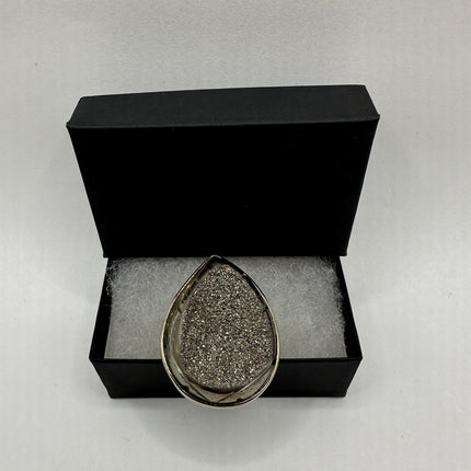 Vintage Hematite Drusy Crystal Ring Band 925 Sterling Silver