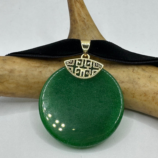 Vintage Green Jade Deco Choker Necklace - Golden Bronze