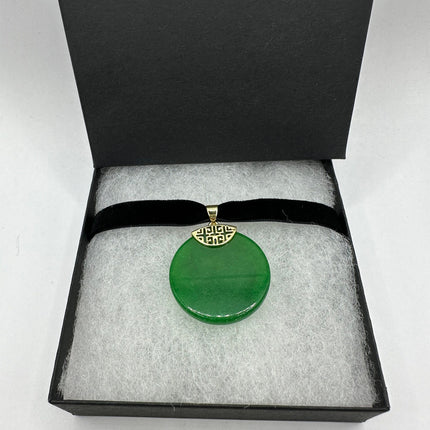 Vintage Green Jade Deco Choker Necklace - Golden Bronze
