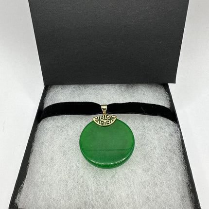 Vintage Green Jade Deco Choker Necklace - Golden Bronze