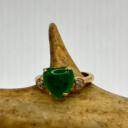 Vintage Gold Jade Ring | Green Gemstone Jade Crystal Birthstone Lucky Cocktail Ring | Golden Bronze Gold Ring