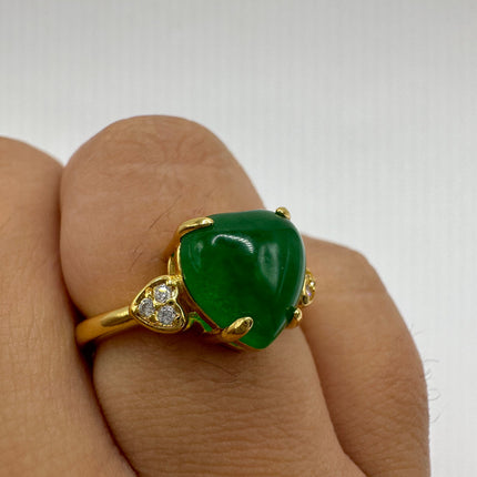 Vintage Gold Jade Ring | Green Gemstone Jade Crystal Birthstone Lucky Cocktail Ring | Golden Bronze Gold Ring