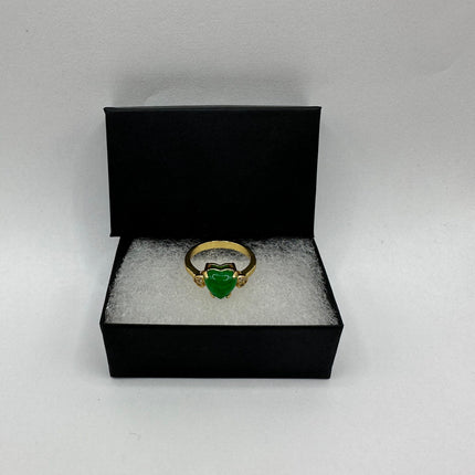 Vintage Gold Jade Ring | Green Gemstone Jade Crystal Birthstone Lucky Cocktail Ring | Golden Bronze Gold Ring