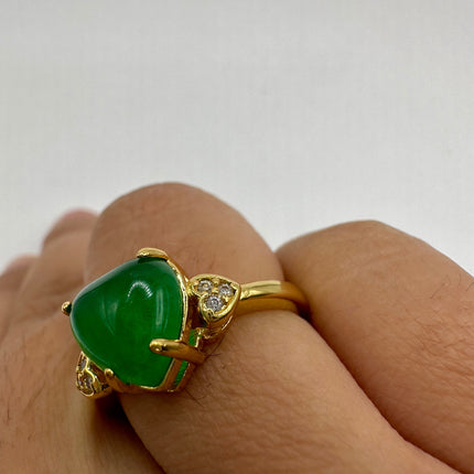 Vintage Gold Jade Ring | Green Gemstone Jade Crystal Birthstone Lucky Cocktail Ring | Golden Bronze Gold Ring