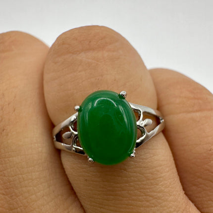 Vintage Silver Green Jade Lucky Cocktail Ring