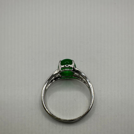 Vintage Silver Green Jade Lucky Cocktail Ring