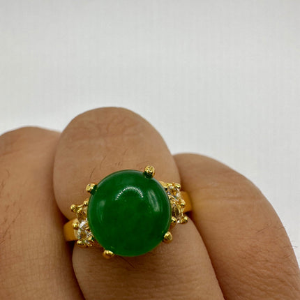 Vintage Gold Green Jade Lucky Cocktail Ring