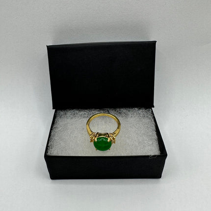 Vintage Gold Green Jade Lucky Cocktail Ring