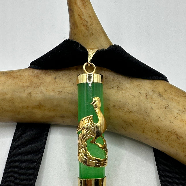 Vintage Green Jade Deco Choker Necklace - Golden Bronze