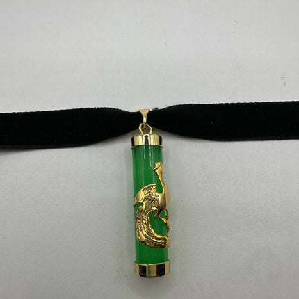 Vintage Green Jade Deco Choker Necklace - Golden Bronze