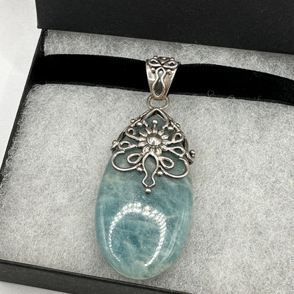 Vintage Green Amazonite 925 Sterling Silver Black Velvet Choker Necklace