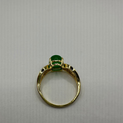 Vintage Gold Green Jade Lucky Cocktail Ring - oval shape, antique design, diamond look