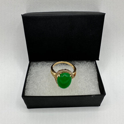 Vintage Green Jade Lucky Cocktail Ring Bronze Setting Hand Refinished adjustable