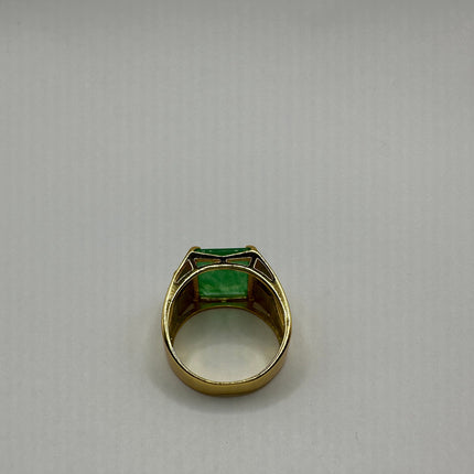 Vintage Gold Jade Ring | Emerald Green Fun Jade Clear Crystal Gemstone Lucky Golden Bronze Setting Statement Ring For Him For Her For Anyone