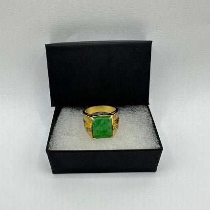 Vintage Gold Jade Ring | Emerald Green Fun Jade Clear Crystal Gemstone Lucky Golden Bronze Setting Statement Ring For Him For Her For Anyone