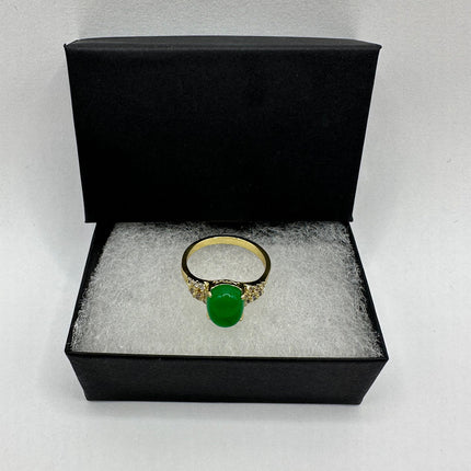 Vintage Gold Green Jade Lucky Cocktail Ring - oval shape, antique design