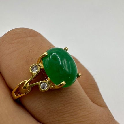 Vintage Gold Green Jade Lucky Cocktail Ring - round shape, antique design