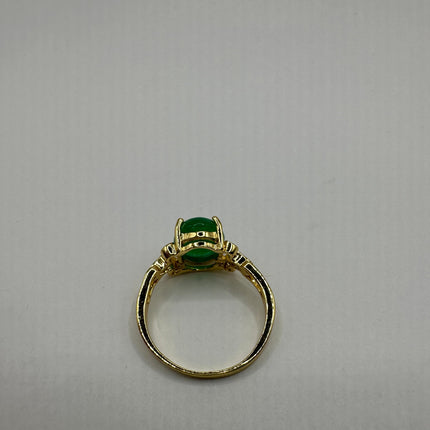 Vintage Gold Green Jade Lucky Cocktail Ring - round shape, antique design