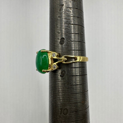 Vintage Gold Green Jade Lucky Cocktail Ring - round shape, antique design