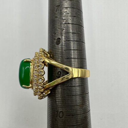 Vintage Gold Green Jade Lucky Cocktail Ring - Oval shape, antique design, diamond look