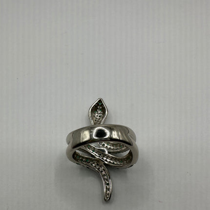 Vintage Silver Snake Ring | Green Chrome Diopside Gemstone Crystal Serpent Ring | 925 Sterling Silver Band Statement Cocktail Ring