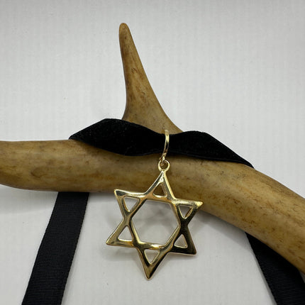 Vintage Gold Star of David Pendant Choker Necklace | 9K Gold Filled Jewish Star Velvet Ribbon Statement Charm Choker Necklace