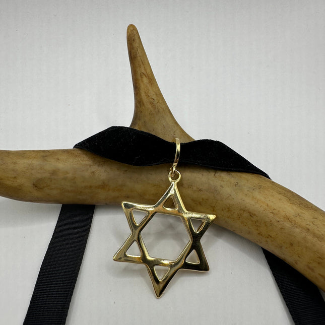Vintage Gold Star of David Pendant Choker Necklace | 9K Gold Filled Jewish Star Velvet Ribbon Statement Charm Choker Necklace