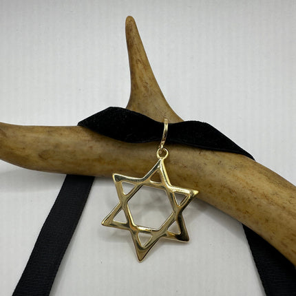 Vintage Gold Star of David Pendant Choker Necklace | 9K Gold Filled Jewish Star Velvet Ribbon Statement Charm Choker Necklace