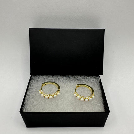 Vintage Gold Earrings | Tiny White Fire Opal Gemstone Dainty Hoop Huggie Earrings