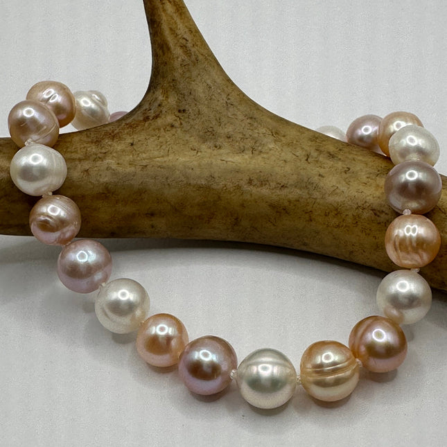 Vintage Pink and White Pearl Hand Knotted Bracelet 925 Sterling Silver