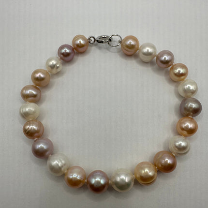 Vintage Pink and White Pearl Hand Knotted Bracelet 925 Sterling Silver