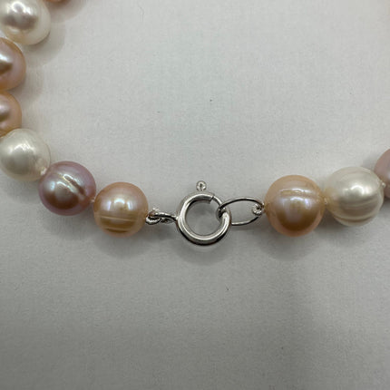 Vintage Pink and White Pearl Hand Knotted Bracelet 925 Sterling Silver