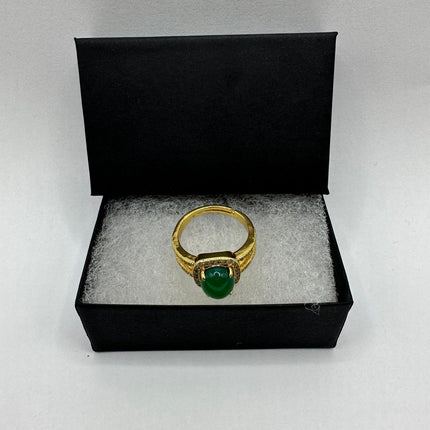 Vintage Gold Green Jade Lucky Cocktail Ring