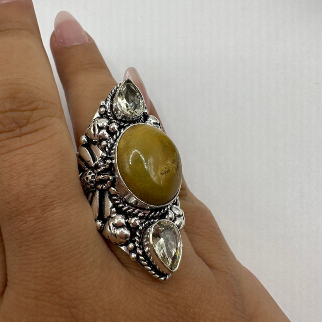 Vintage Jasper Ring | Silver Finished Bronze Citrine Jasper Stone Large Cocktail Ring | Make a Statement with this Unique RIng