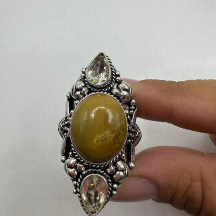 Vintage Jasper Ring | Silver Finished Bronze Citrine Jasper Stone Large Cocktail Ring | Make a Statement with this Unique RIng
