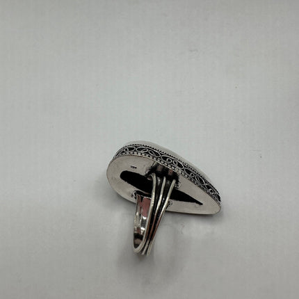 Vintage Gemstone Ring | Snowflake Obsidian Large Statement Cocktail Ring | Silver Bronze | Size 9