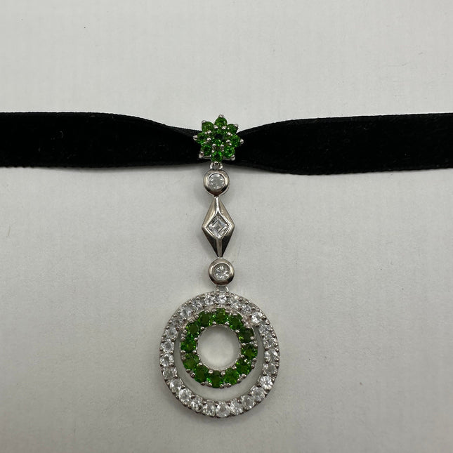 Vintage Green Chrome Diopside Choker 925 Sterling Silver Necklace