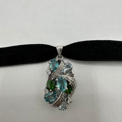 Vintage Green Chrome Diopside Choker 925 Sterling Silver Necklace